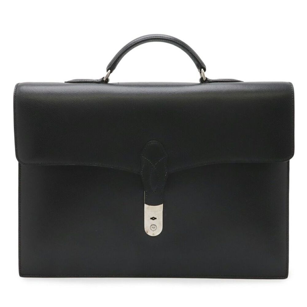 Hermes Teril Leather Briefcase Black